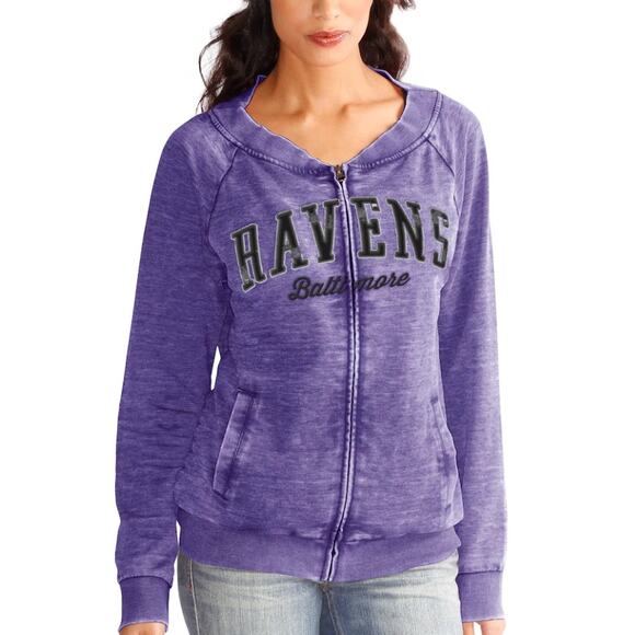 Touch Baltimore Ravens Women‎ Long Sleeve Ballhawk Zip Up Sweatshirt Sz S Purple - Picture 1 of 4